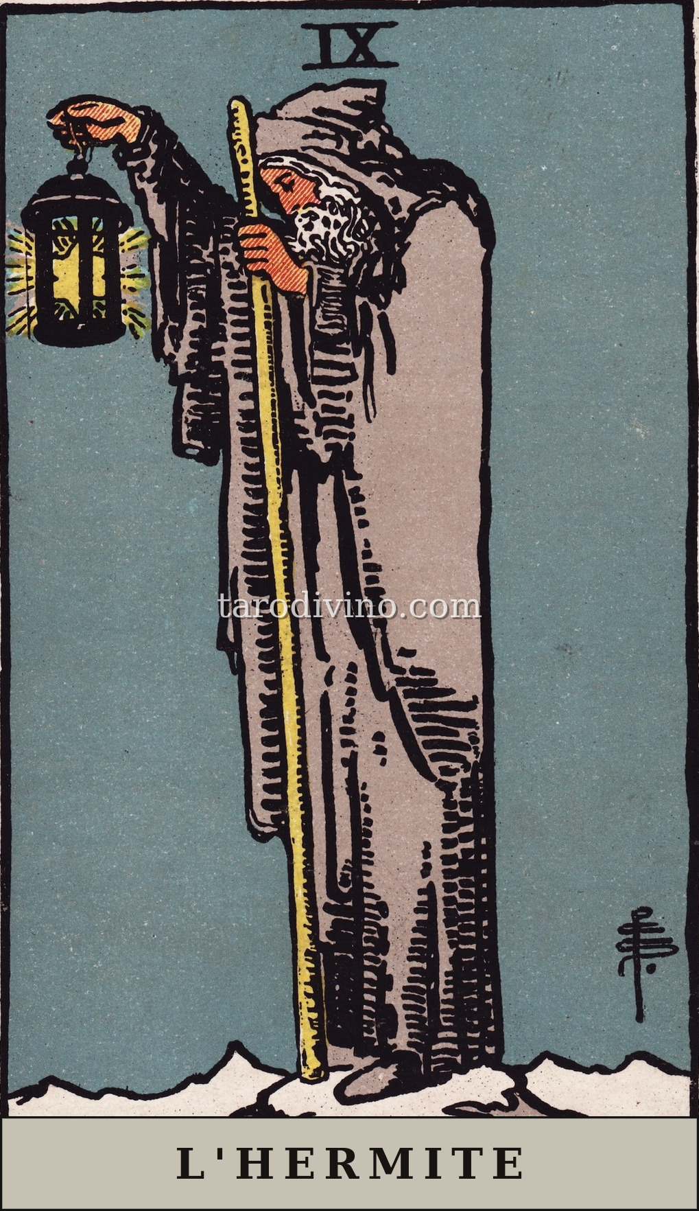 La carte L'Hermite du tarot Rider-Waite-Smith