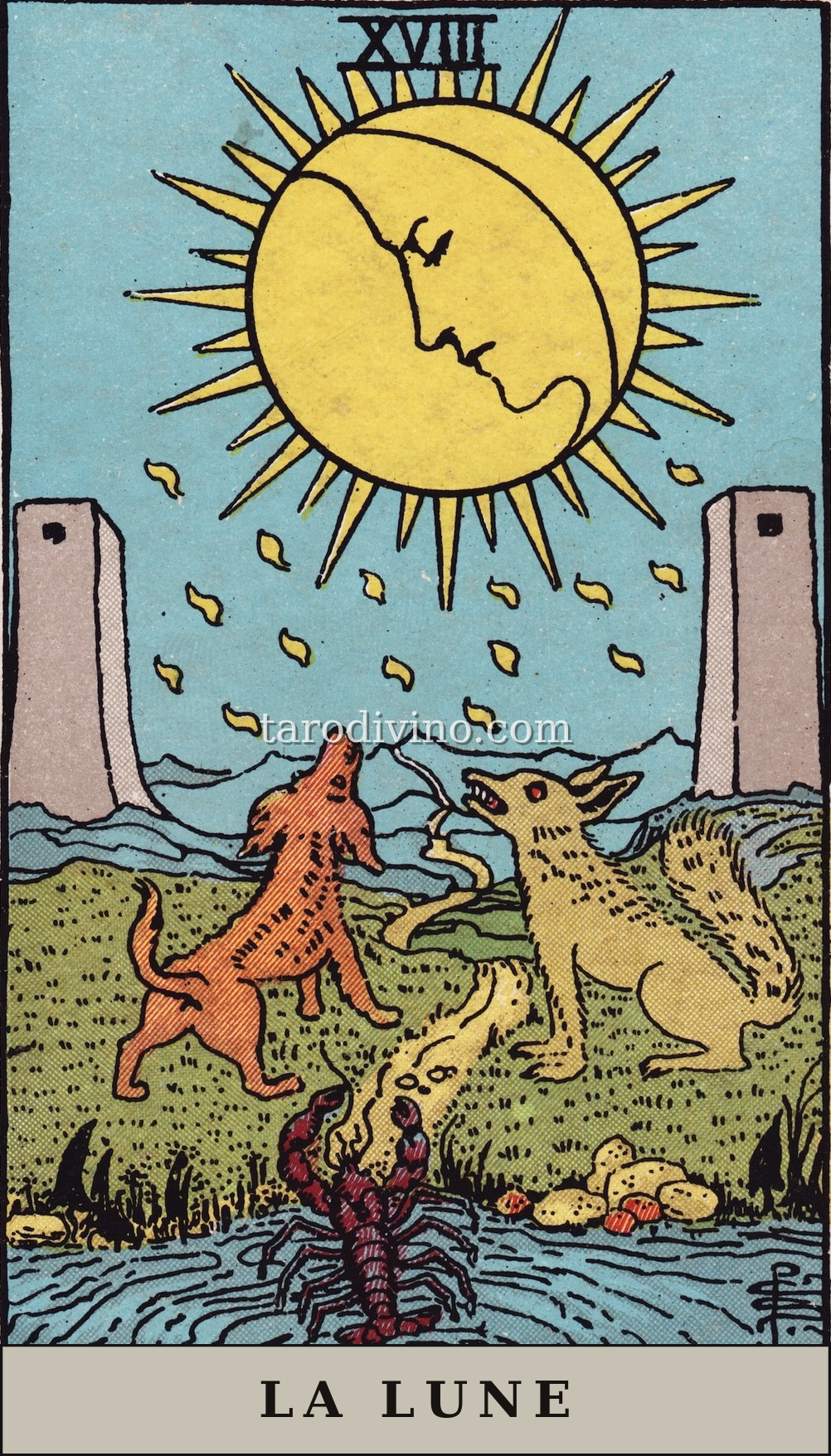 La carte La Lune du tarot Rider-Waite-Smith