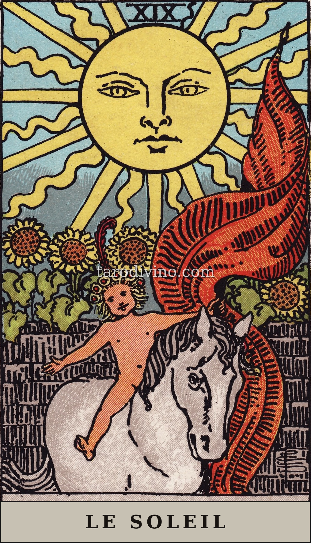 La carte Le Soleil du tarot Rider-Waite-Smith