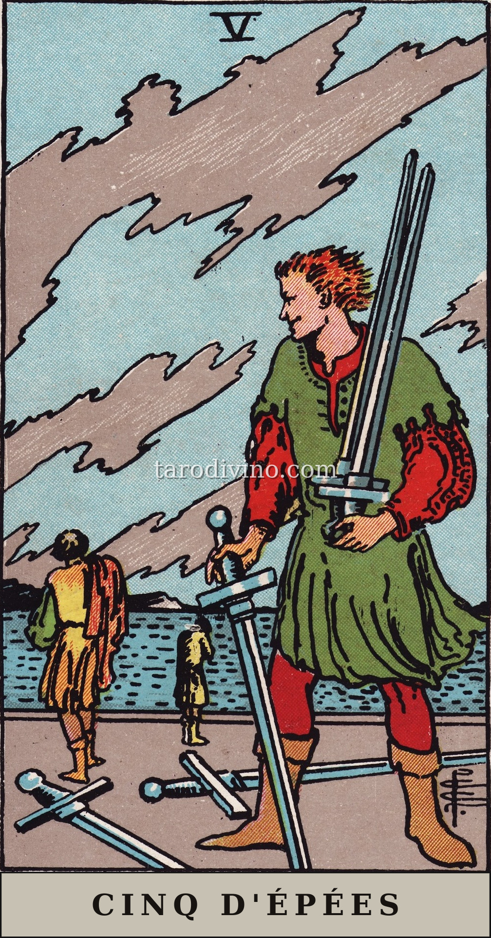 La carte Cinq d'Épées du tarot Rider-Waite-Smith