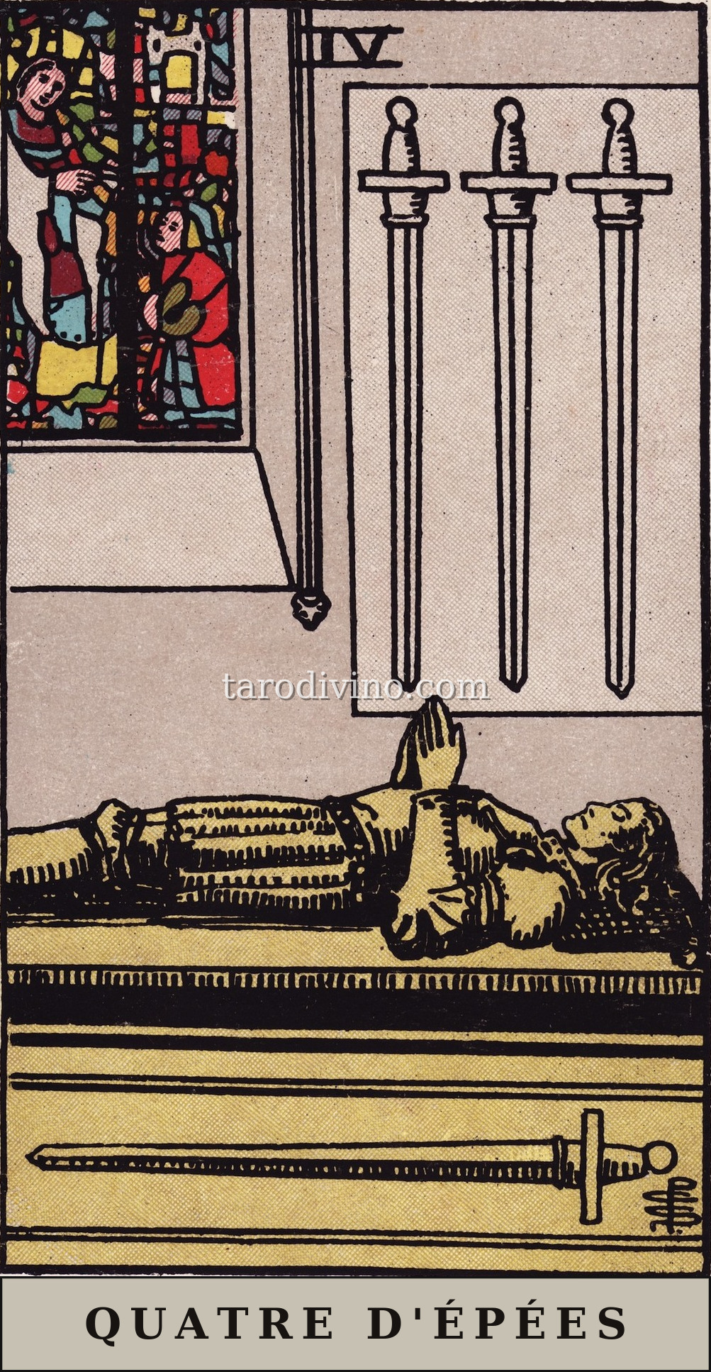 La carte Quatre d'Épées du tarot Rider-Waite-Smith