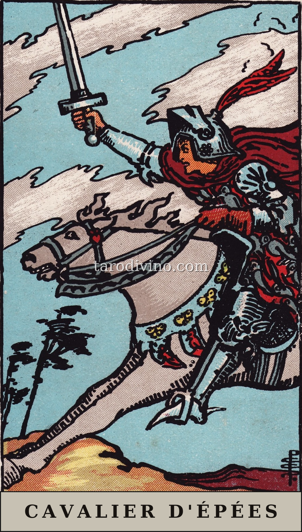 La carte Cavalier d'Épées du tarot Rider-Waite-Smith