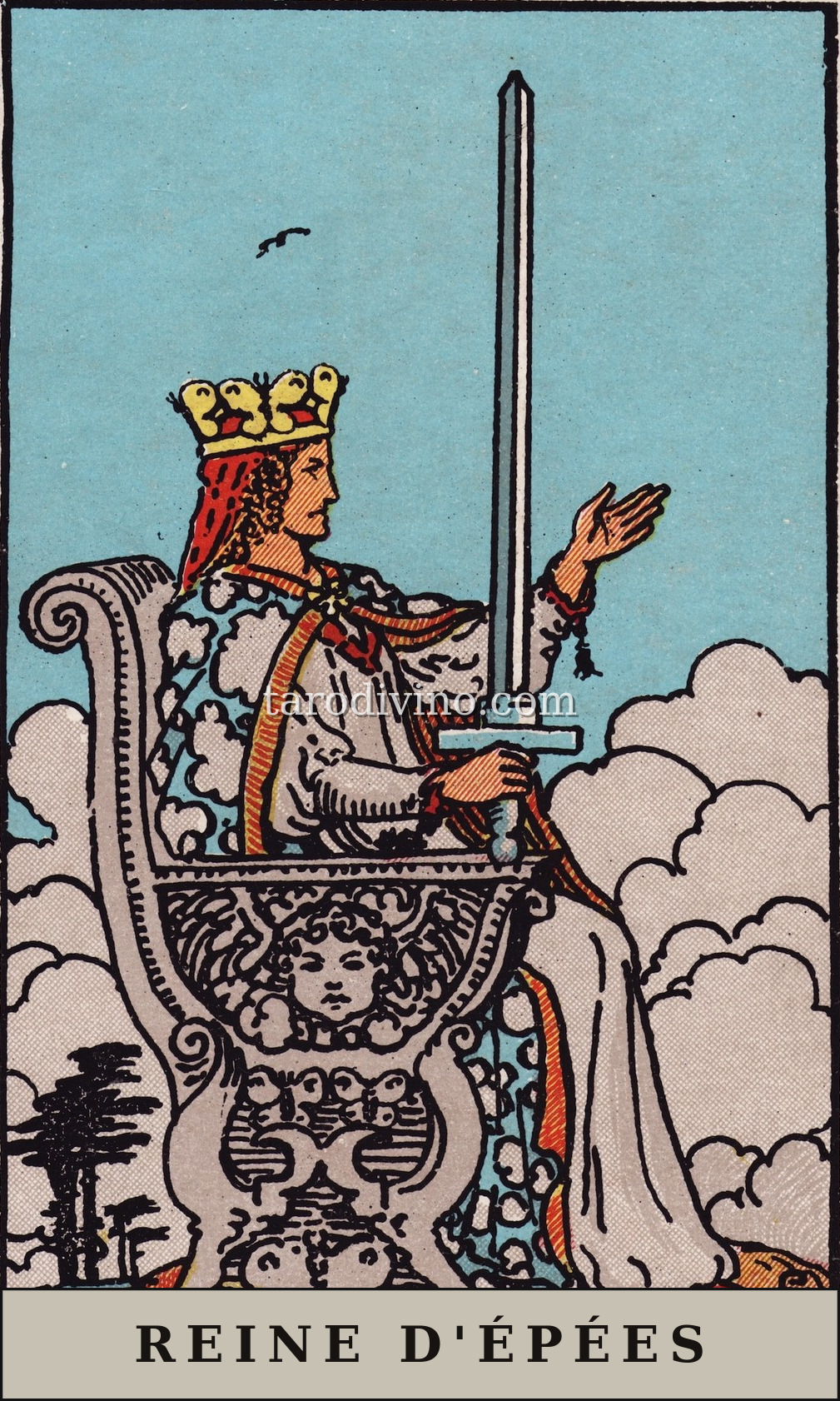 La carte Reine d'Épées du tarot Rider-Waite-Smith