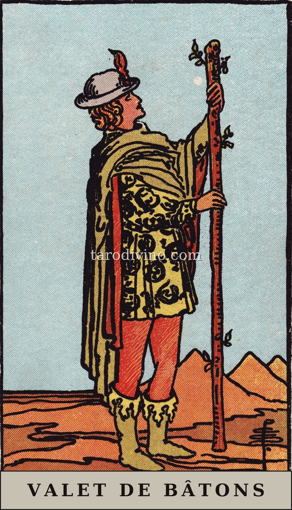 La carte Valet de Bâtons du tarot Rider-Waite-Smith