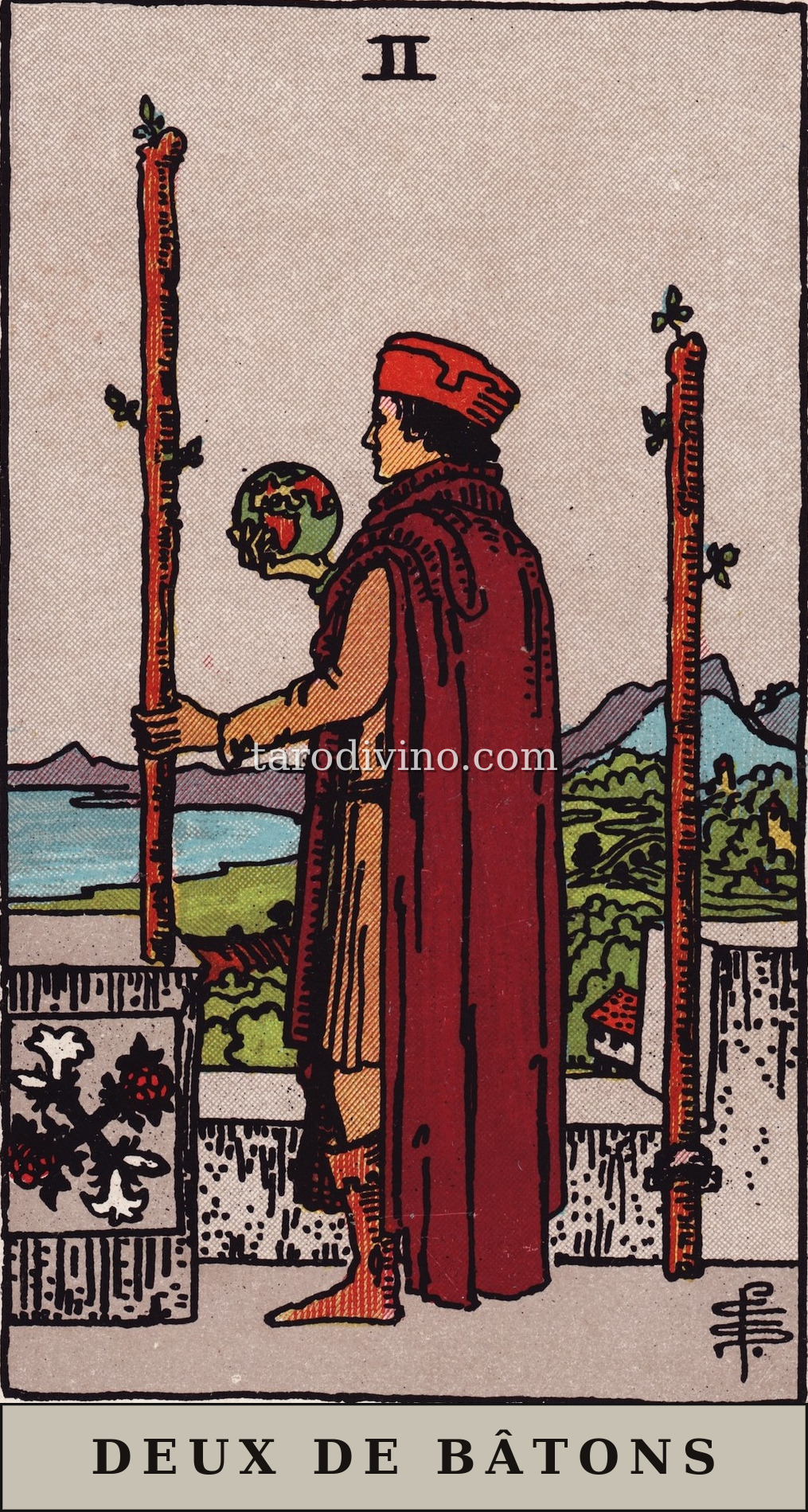 La carte Deux de Bâtons du tarot Rider-Waite-Smith
